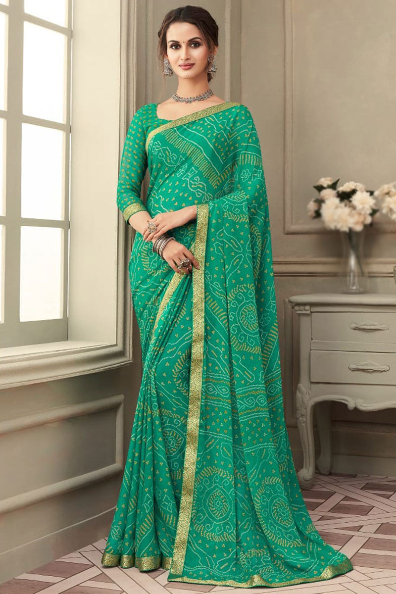 Buy Sea Green Threadwork Net Saree - Koskii