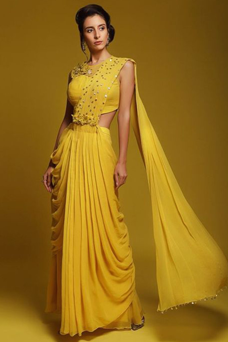 Yellow Rayon Readymade Indo Western Dress 478KR06