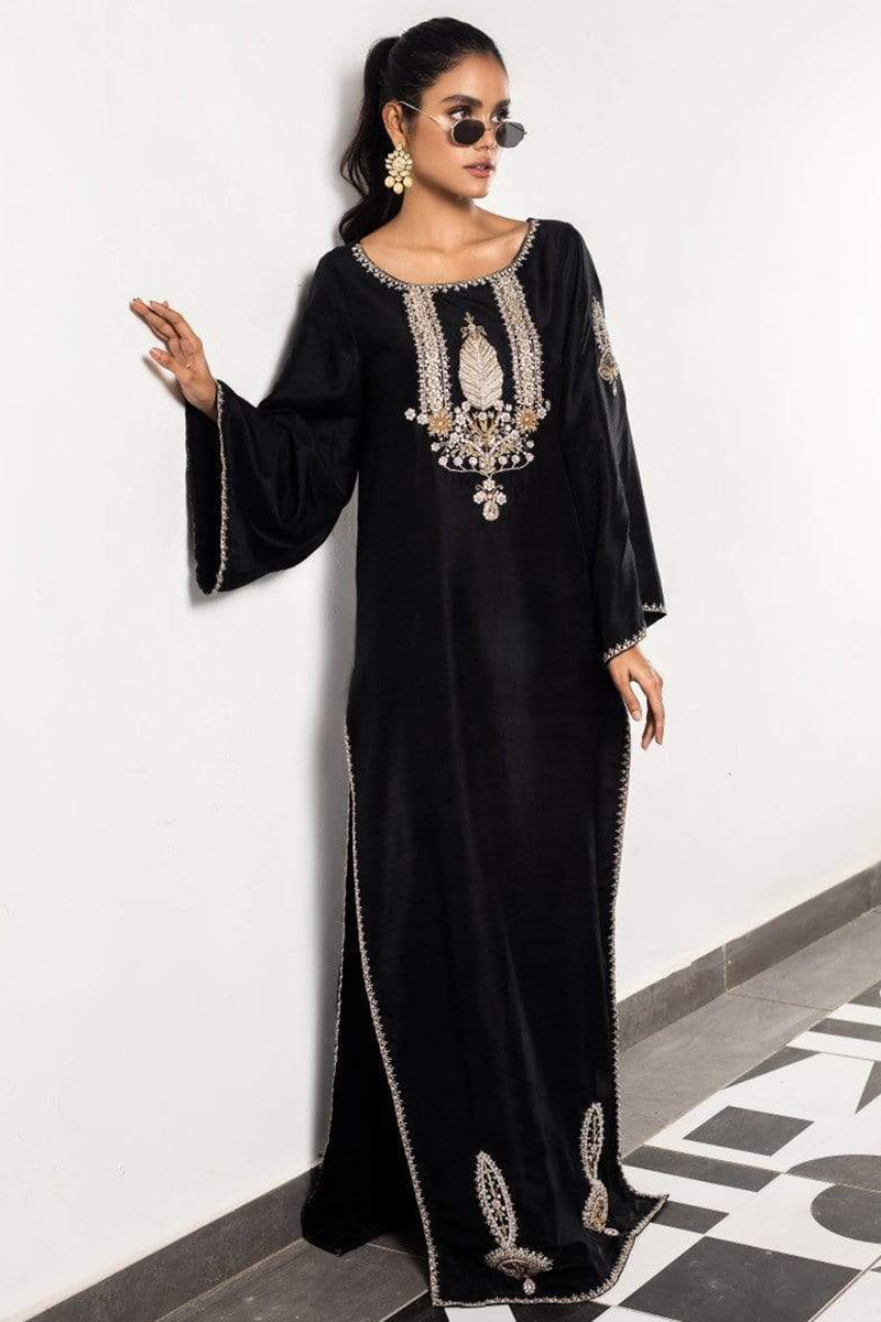 Beads Work Embroidered Silk Black Trouser Suit
