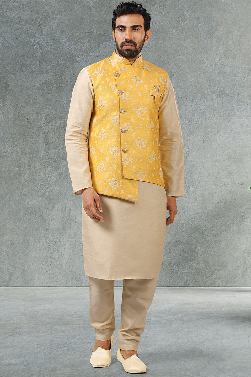 Buy Eid Plus Size Art Silk Beige Men Kurta Pajama MKPA0978