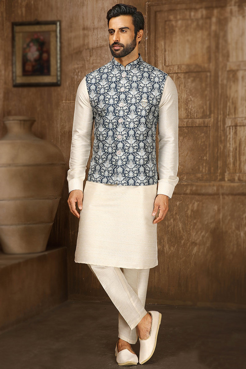 Beige Men Kurta Pajama with Plain MKPA02315