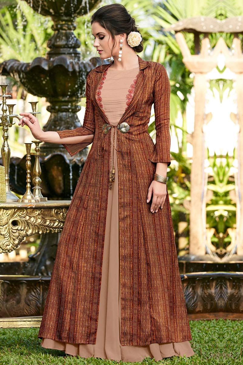 Buy Beige Color Rayon Gown With Resham Work Online LKV0079