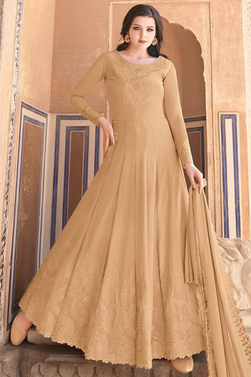 Beige anarkali suit deals