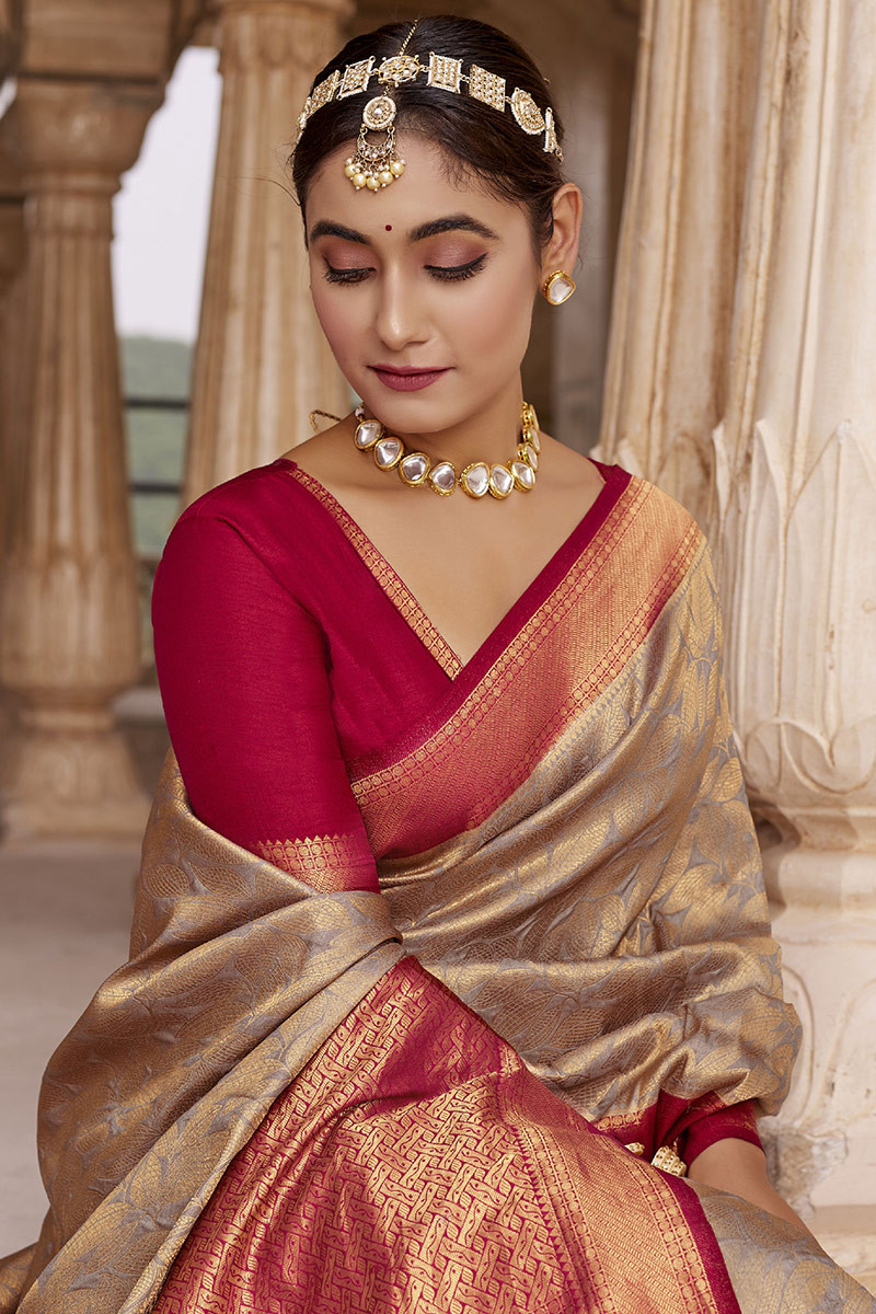 Beige Soft Silk Traditional Saree with Zari Work