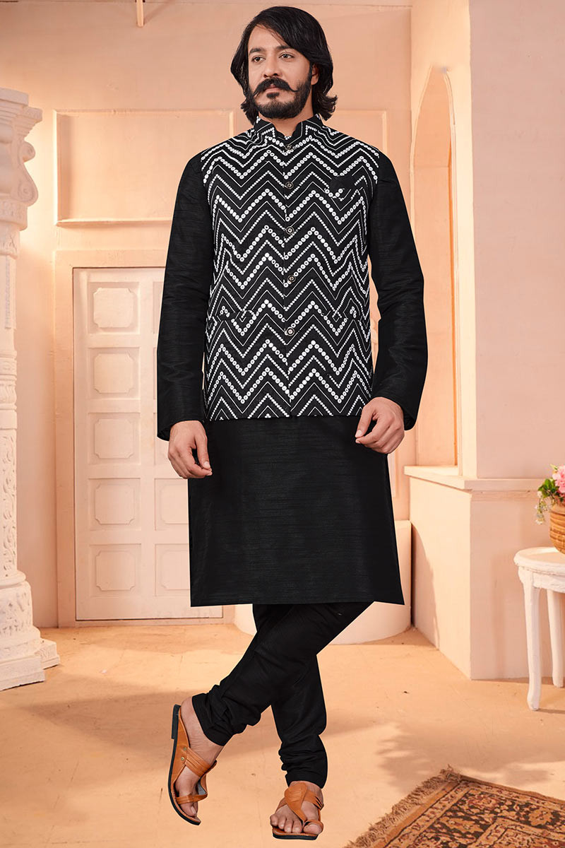 Great Deals Men s Kurta Pajama in Black Fabric MKPA01598