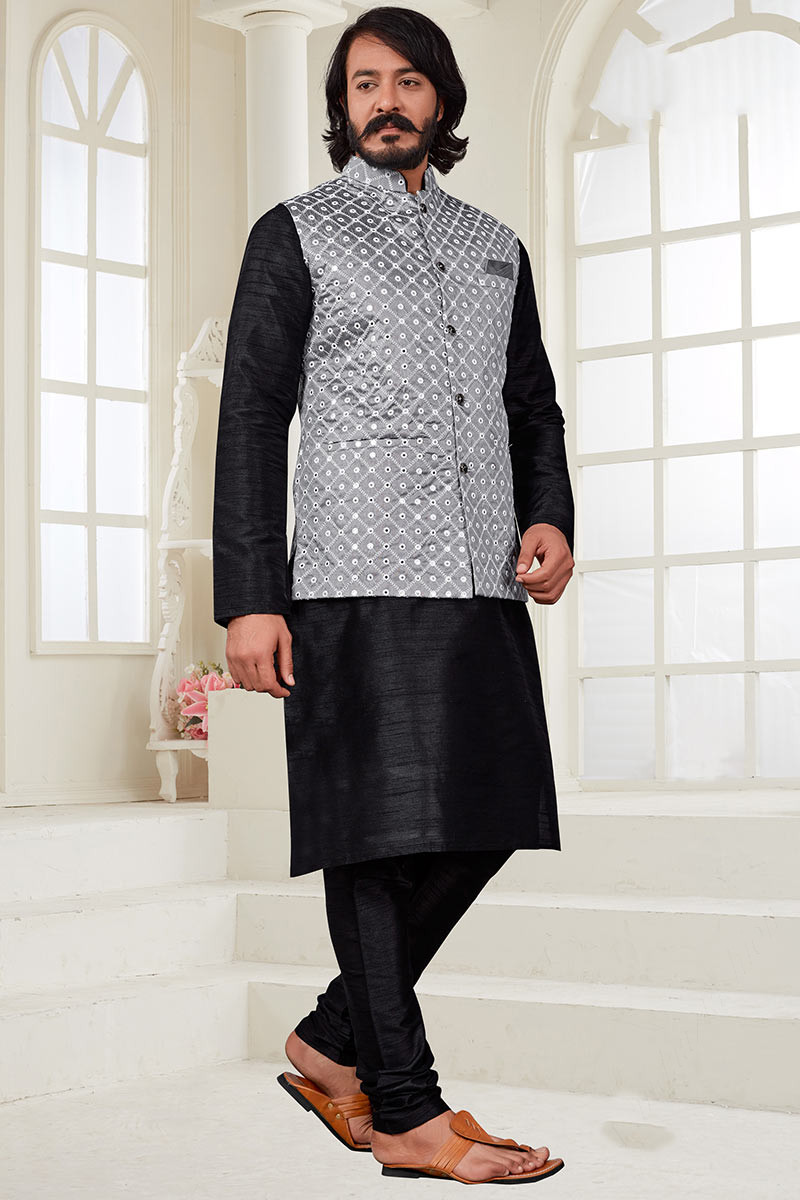 Stylish silk jacquard clearance jacket with kurta