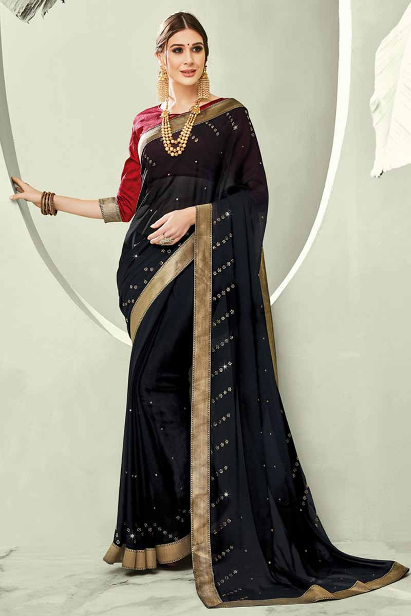 Blended Chiffon Casual Wear Plain Chiffon Saree With Border, With Blouse  Piece at Rs 550/piece in Surat