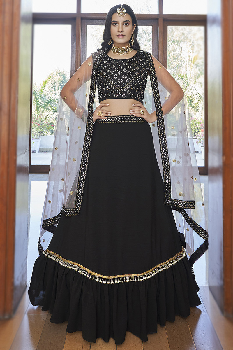 Black Chinnon Embroidered Lehenga