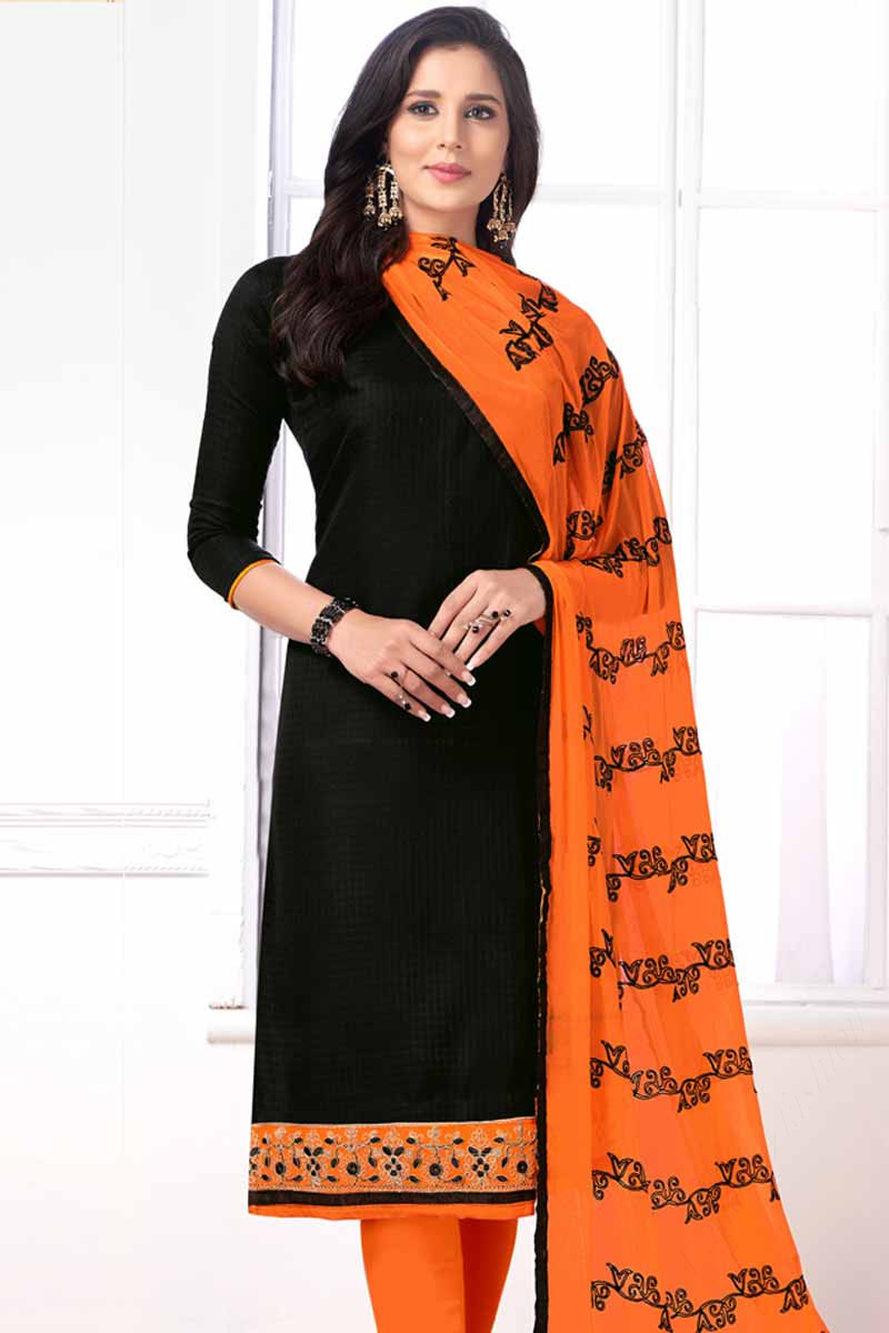 Buy Bollywood Designer Resham Embroidered Black Churidar Suit