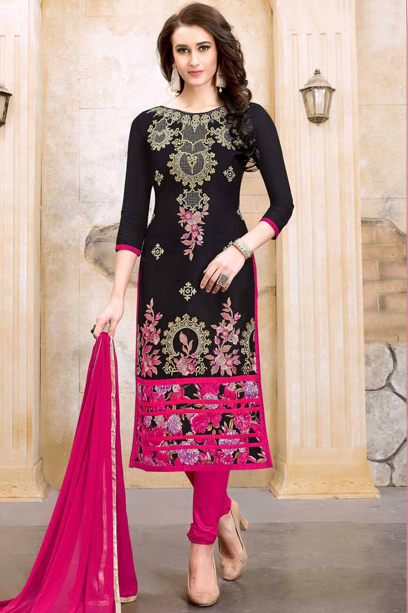 Lowest price | Black Churidar Silk Blend Salwar Kameez and Black Churidar  Silk Blend Salwar Suits online shopping