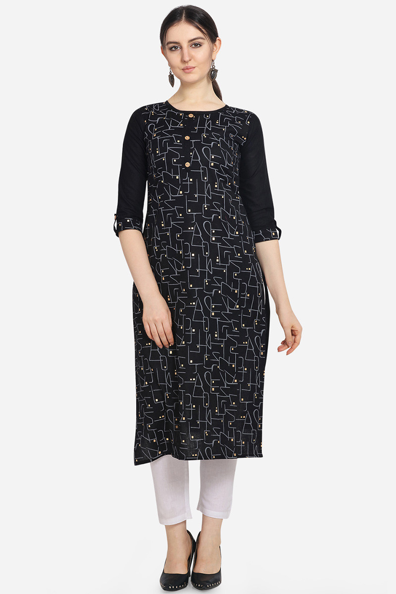 Black Cotton Kurti With Cigarette Pant