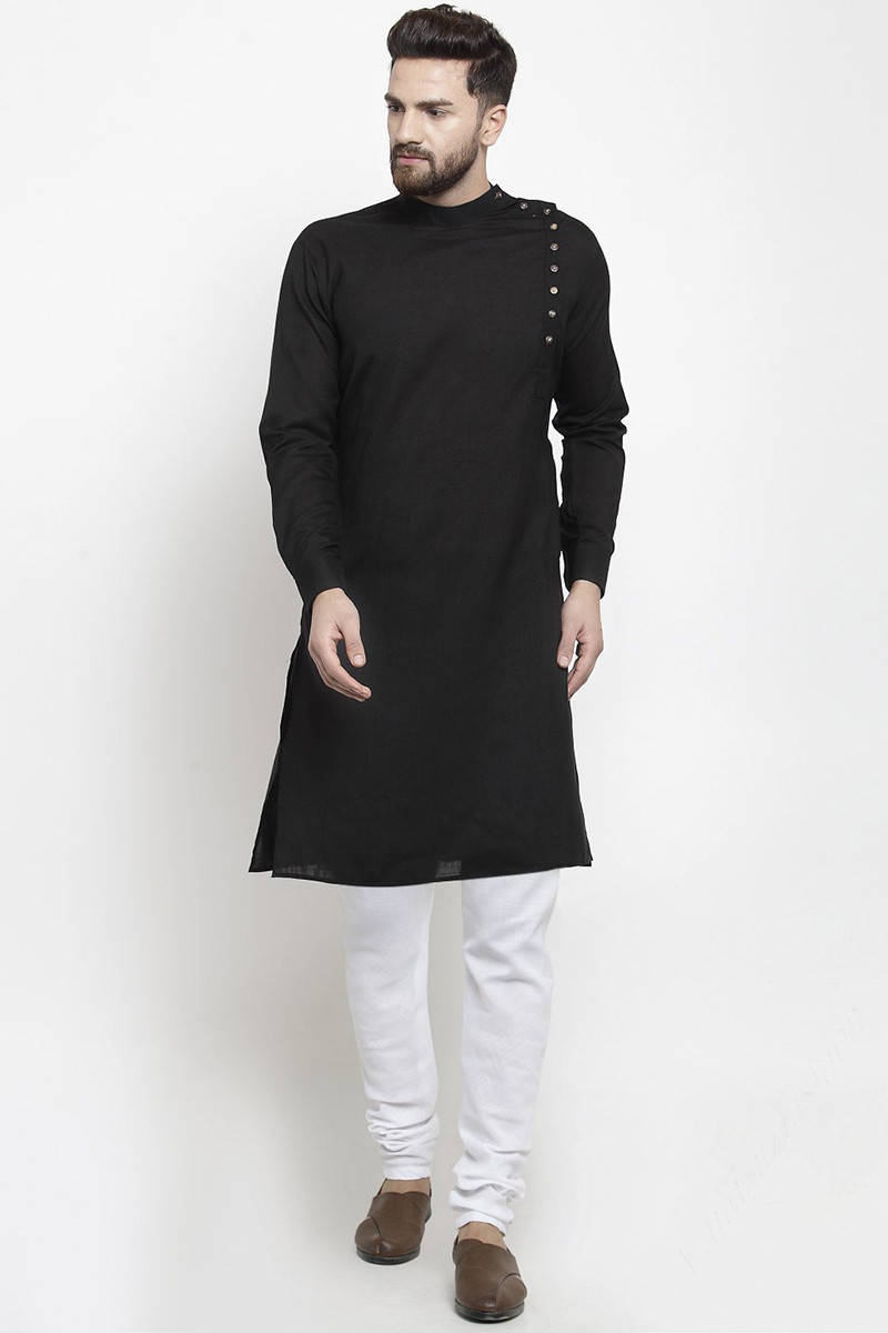 Urban Fashion Black Men Kurta With Churidar Pajama MKPA03307