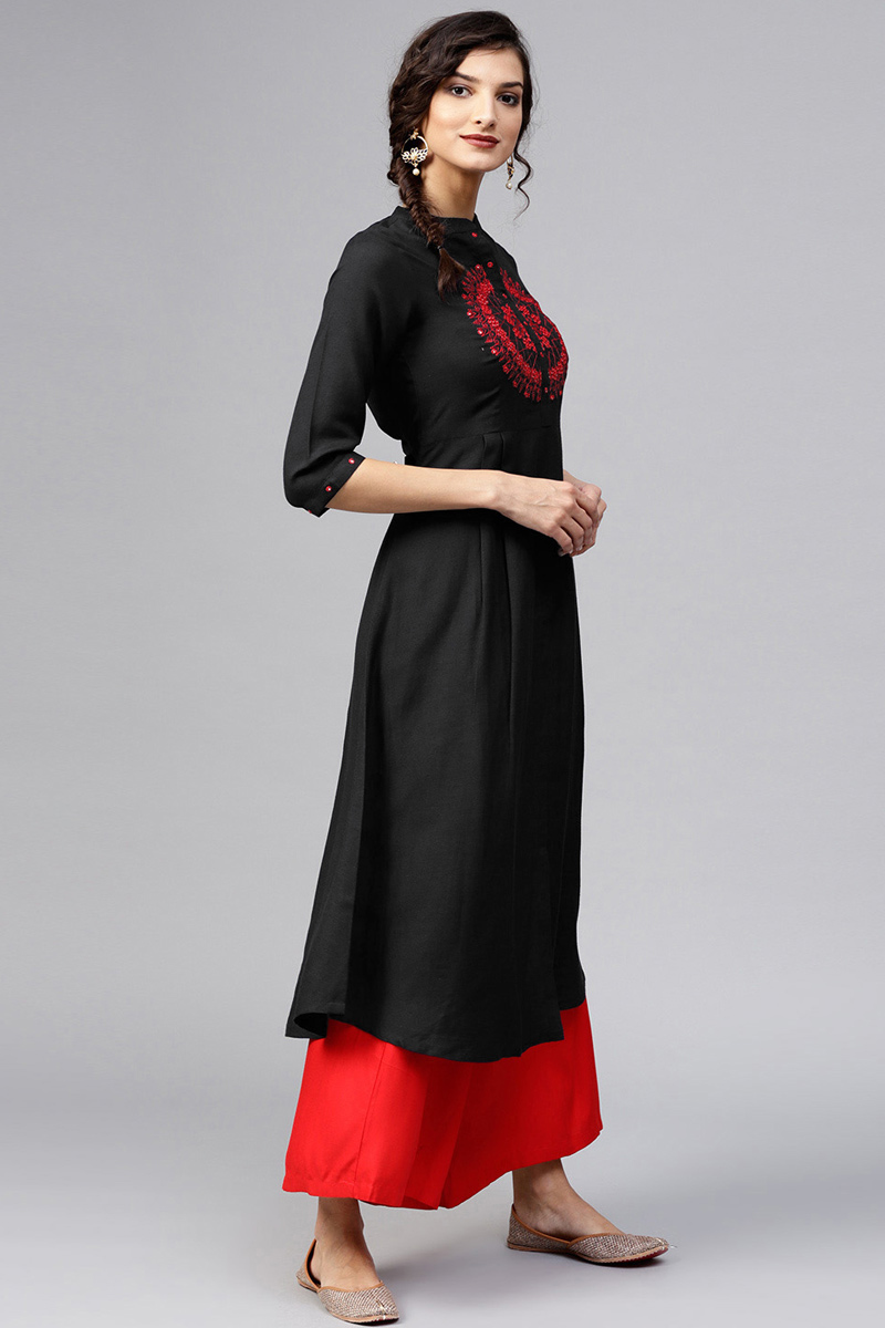 Black Cotton Rayon Palazzo Pant Trouser Suit