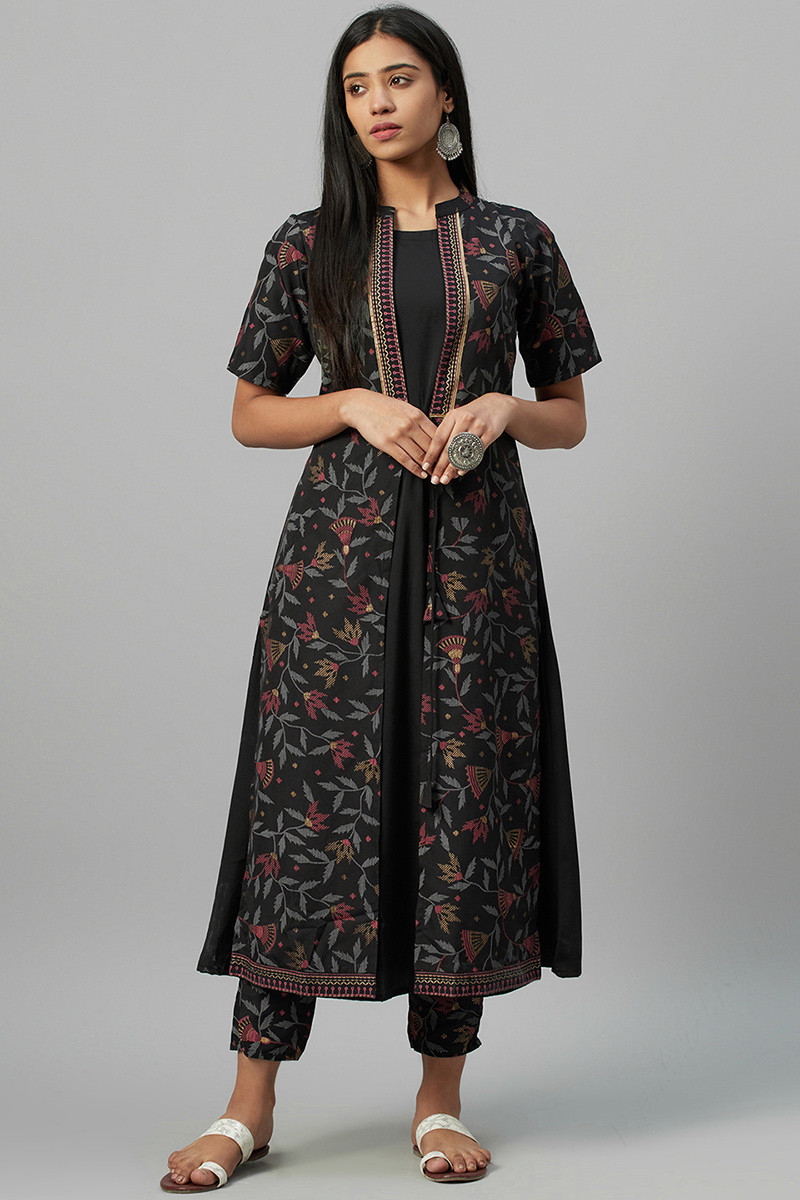Buy Ethnic Wears Jacket Stylle Printed Crepe Black Kurti LKV002649