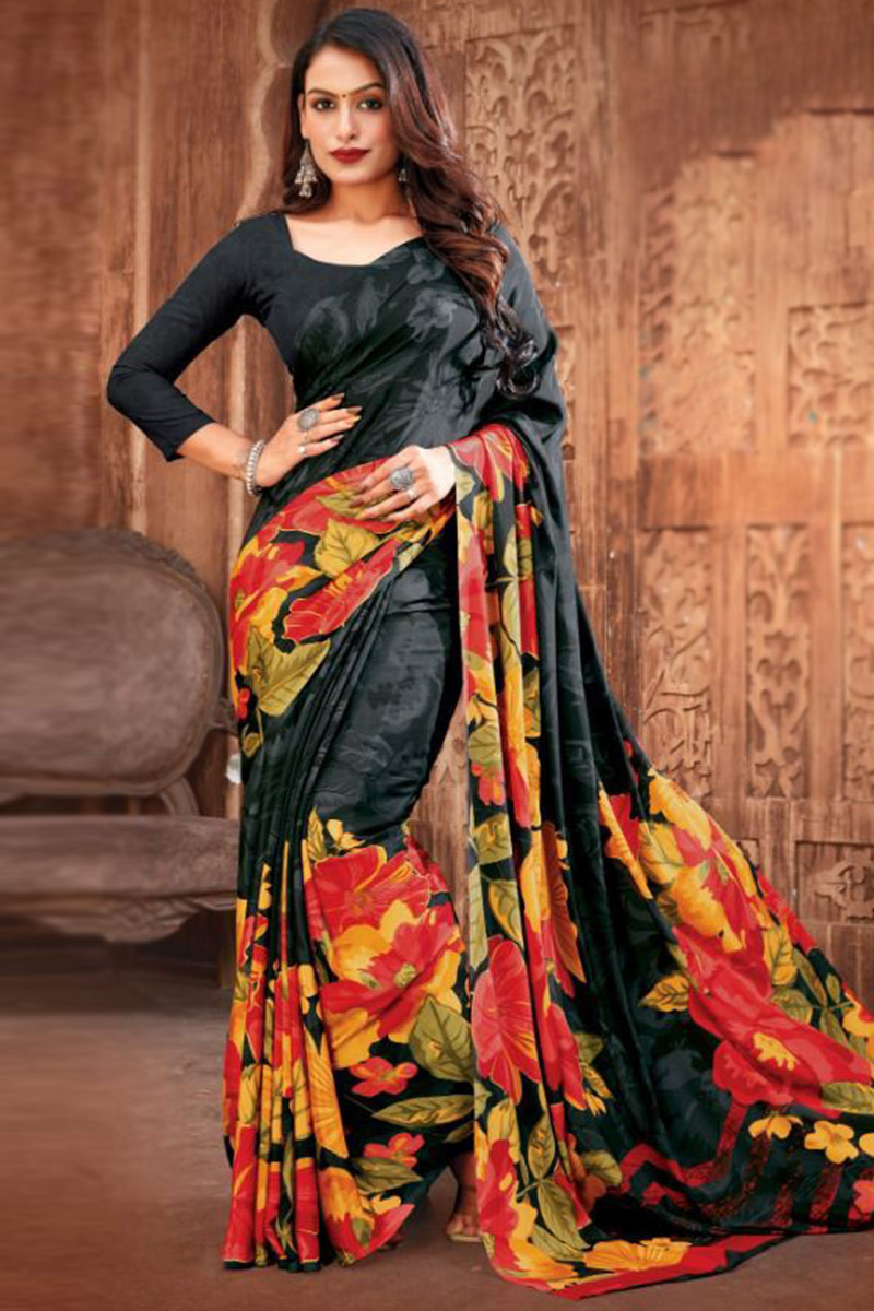 Buy Gugaliya Women Daring Black Animal Print Cotton Blend, Art Silk Saree  Online at Best Prices in India - JioMart.