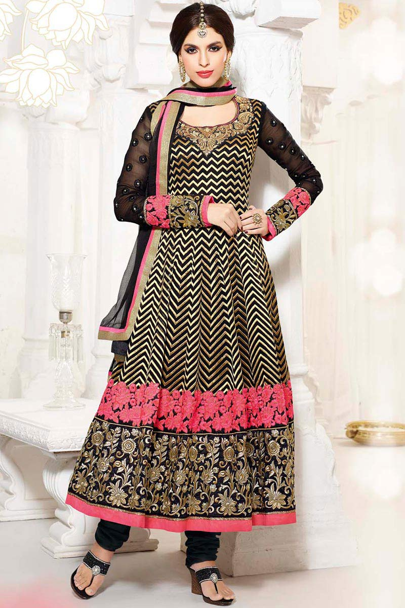 Black Embroidered Georgette Anarkali Suit