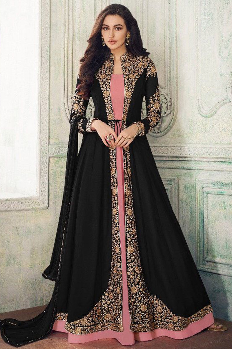 Black Embroidered Georgette Jacket Style Anarkali Suit