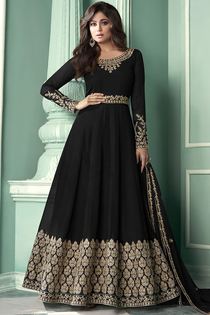 Black Georgette Wedding Anarkali Suit With Churidar
