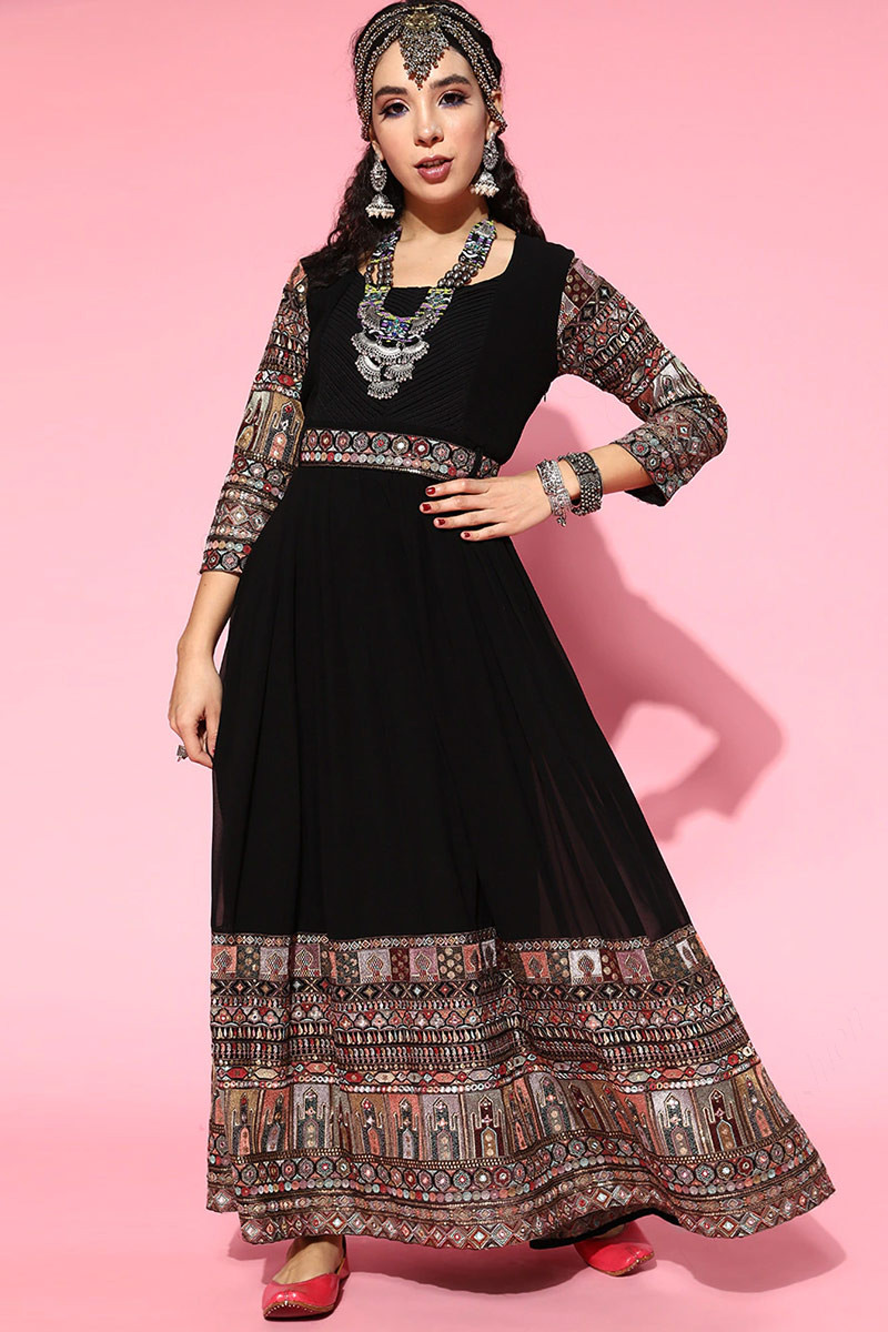 Ankle length black dress clearance