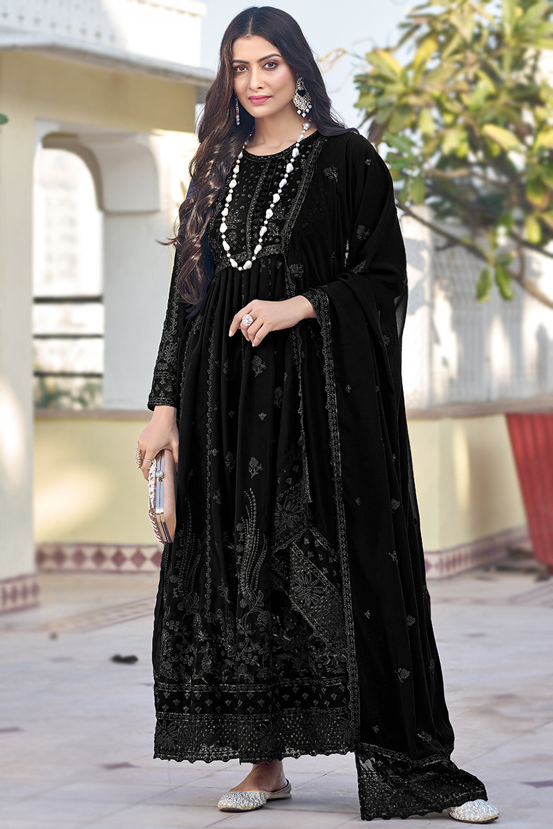 Black georgette anarkali suit top