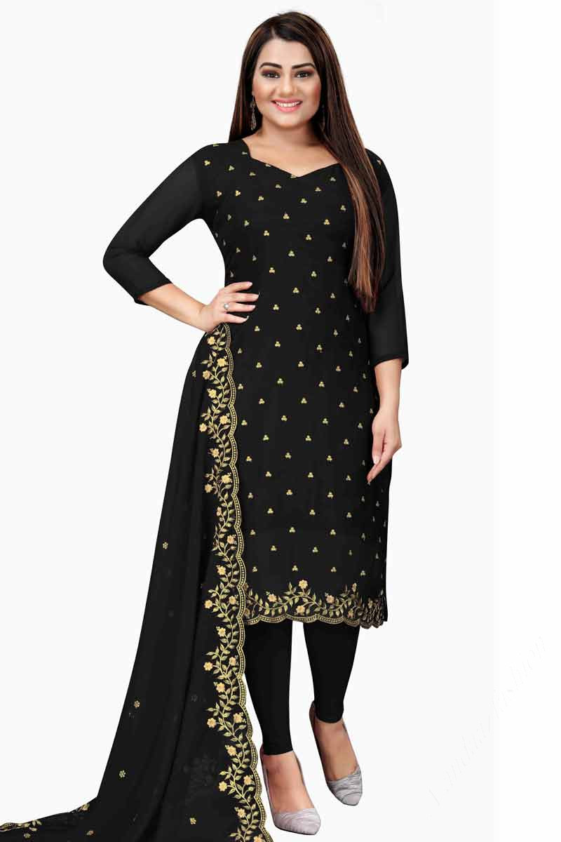 Black Color Party Wear Salwar Suit in Georgette With Heavy Sequence Work in  USA, UK, Malaysia, South Africa, Dubai, Singapore