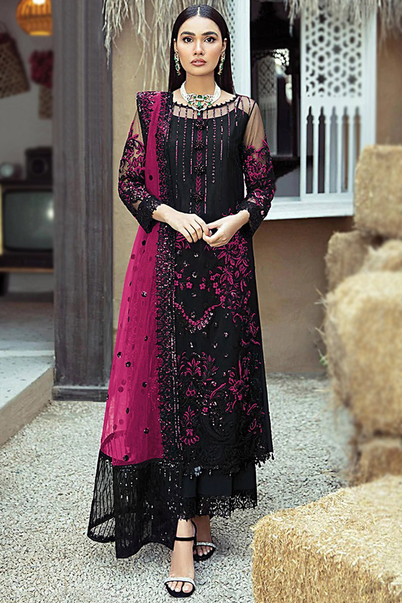 Sequins Embroidered Black Georgette Pant Style Suit