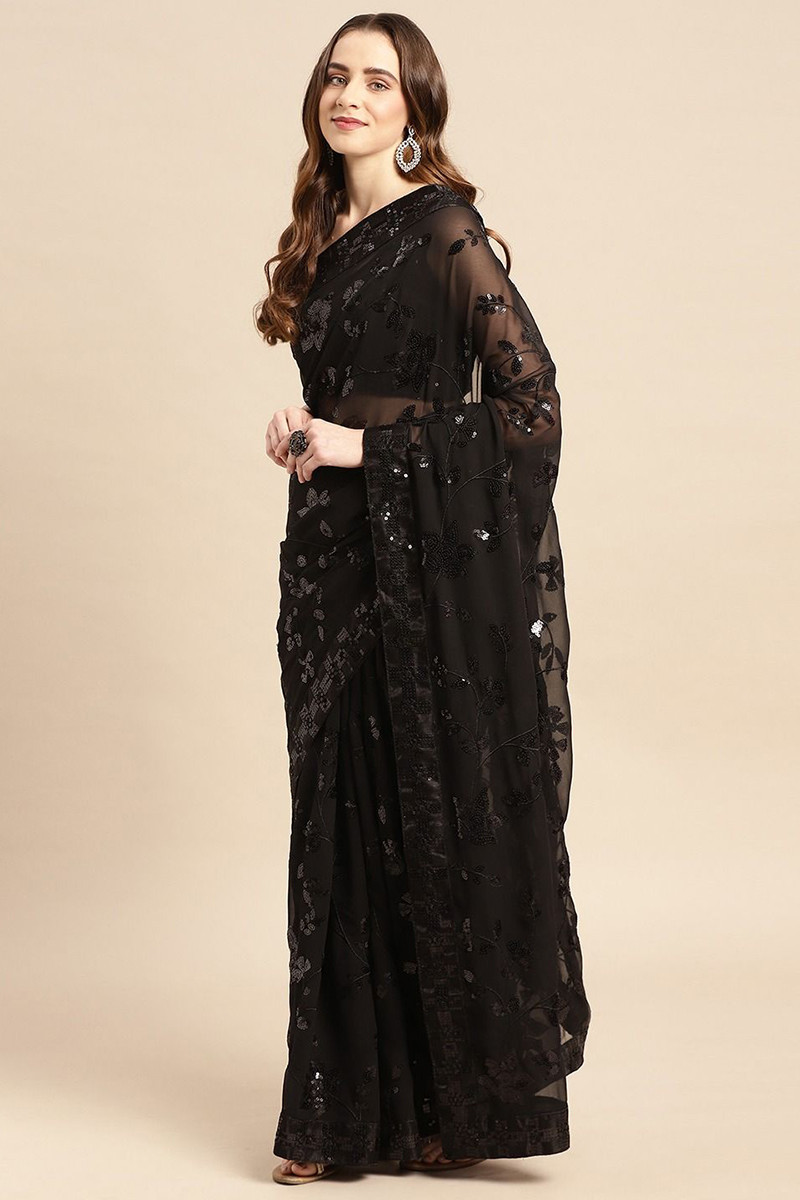 Black outlet lace saree