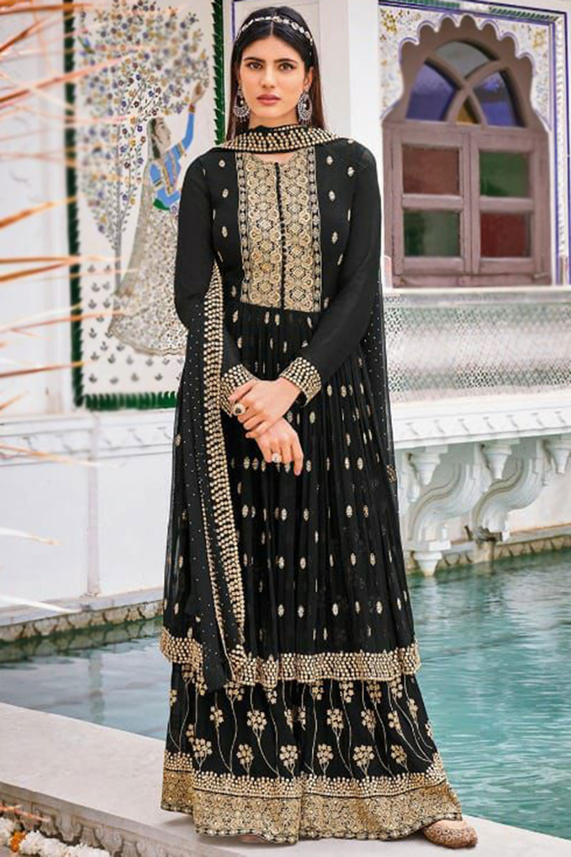 Shop Black Georgette Embroidered Sharara Suit Festive Wear Online at Best  Price | Cbazaar