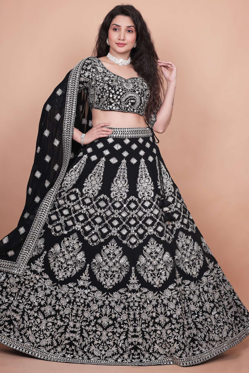 Black Georgette Lehenga with Sequins Work for Diwali 