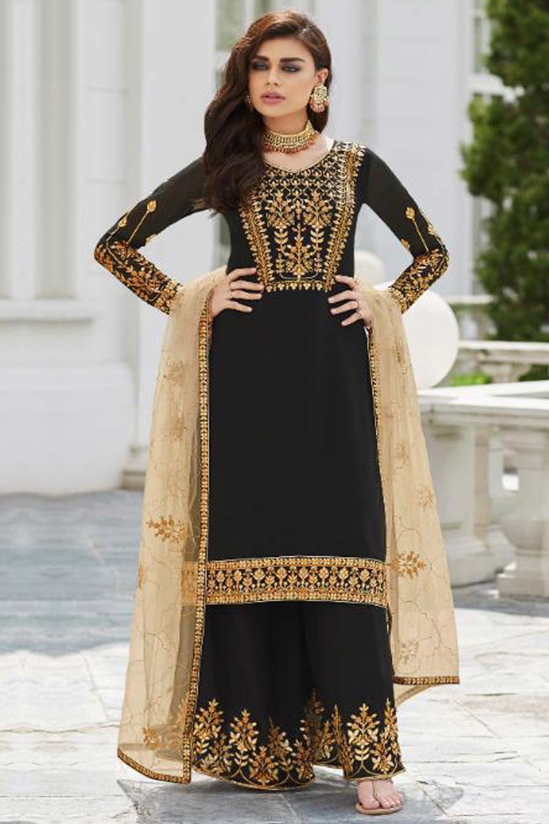 Black palazzo top pant suit