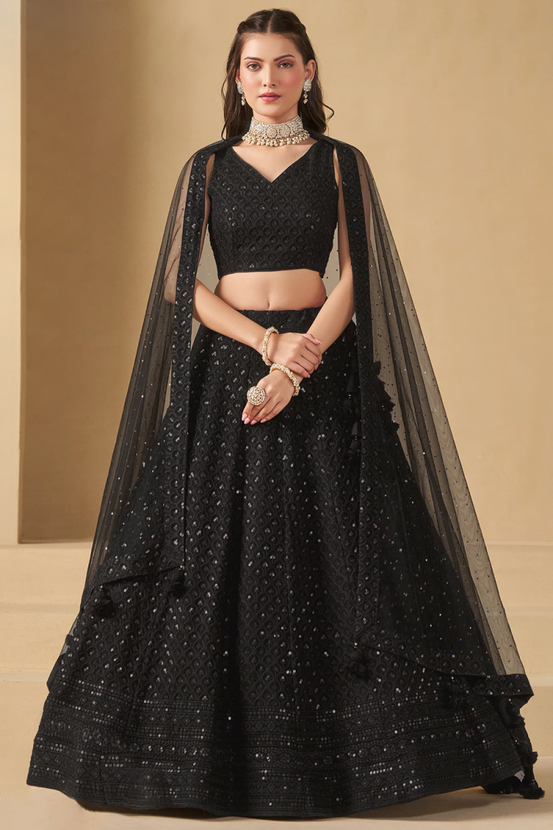 Black Georgette Panelled Style Lehenga with Sequins Work