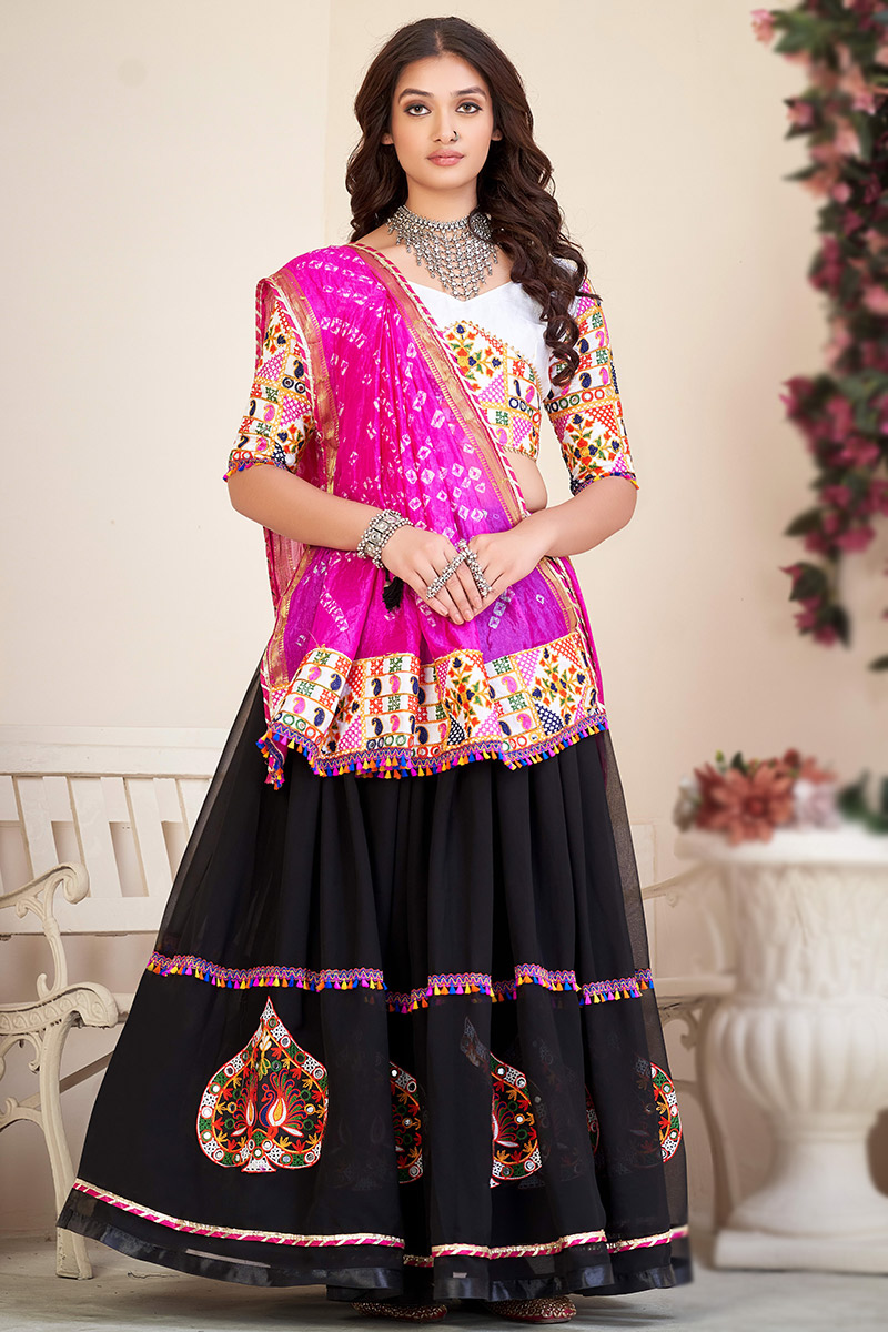 Black Georgette Printed Flared Style Lehenga