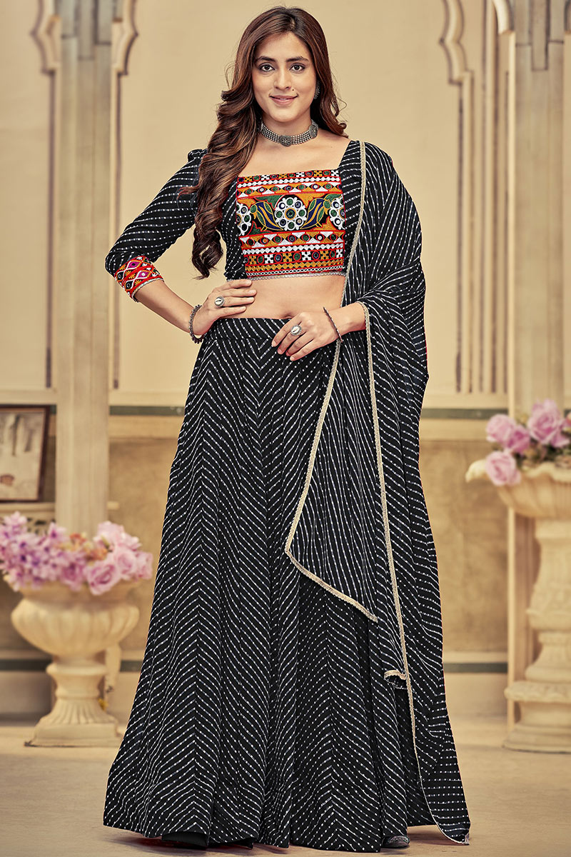 Black Georgette Printed Panelled Style Chaniya Choli