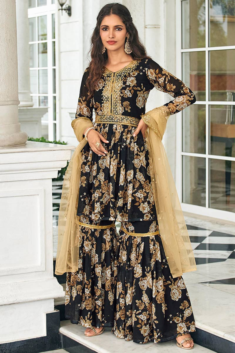 Buy Party Wear Black Sharara Suit for Women Online from India's Luxury  Designers 2024