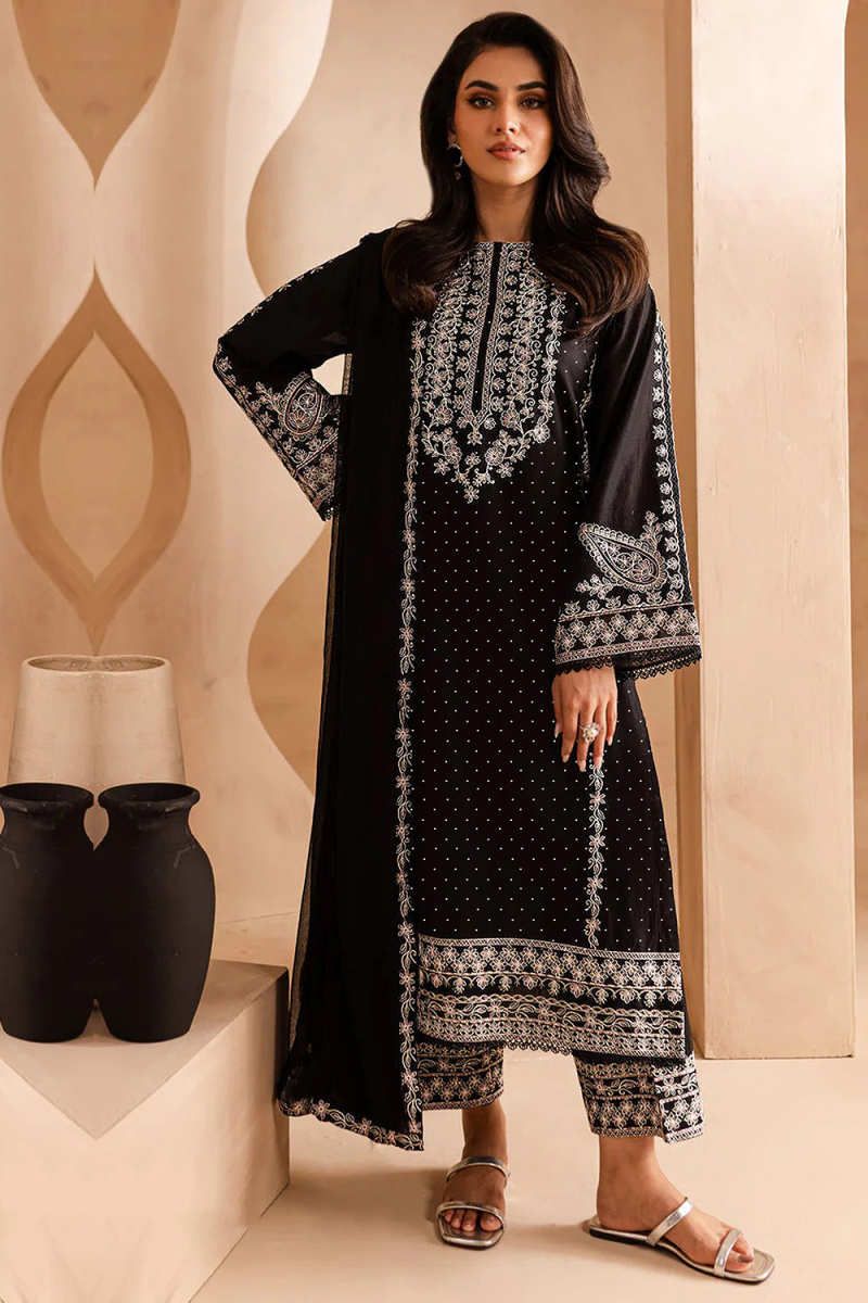 Black Georgette Straight Pant Suit with Zari Work for Diwali