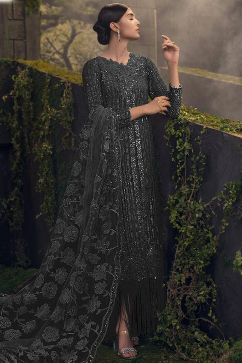 Heavy Embroidered Navy Blue Velvet Dress Unstitched (Code:6880) -  BridalCollection.PK