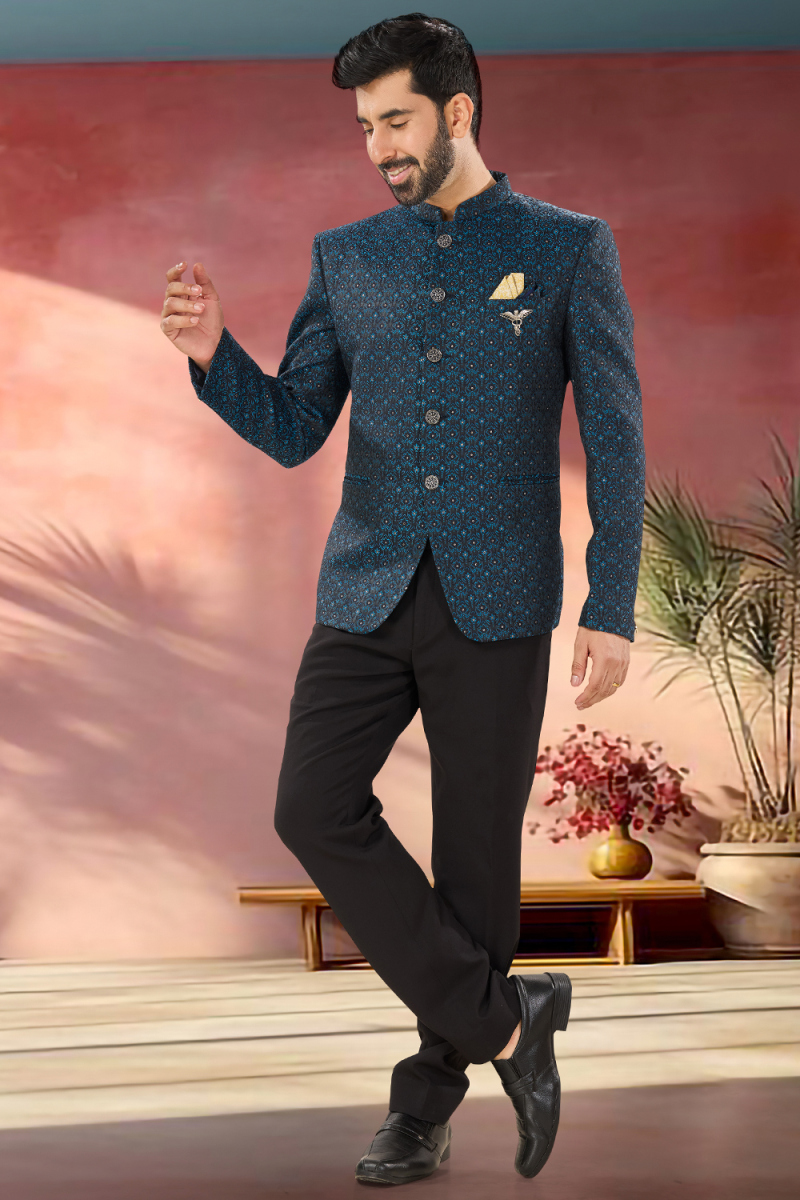 Black Jacquard Sherwani with Sequin Work – Wedding Wear