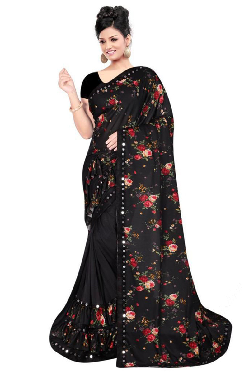 Saree : pretty look stylist black and cream half half saree