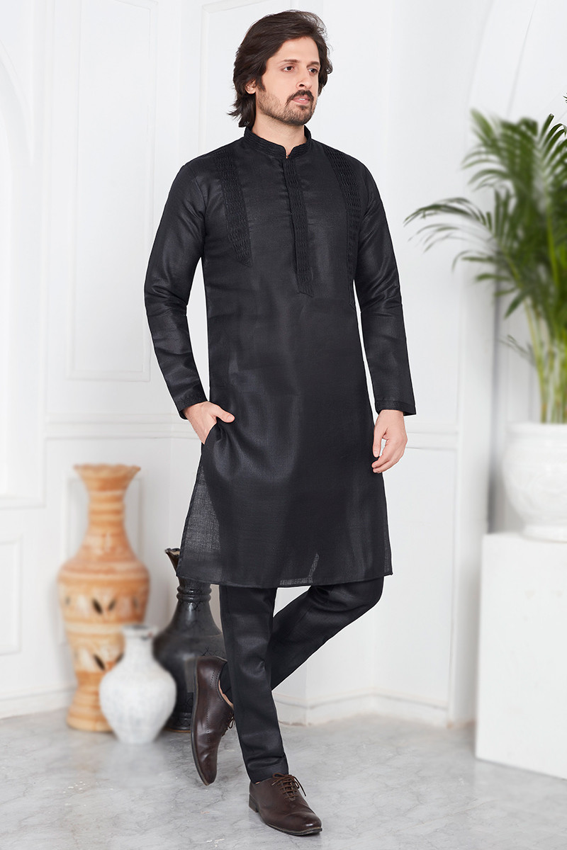 Black Men Straight Cut Casual Wear Cotton Men s Kurta Pajama MKPA06915