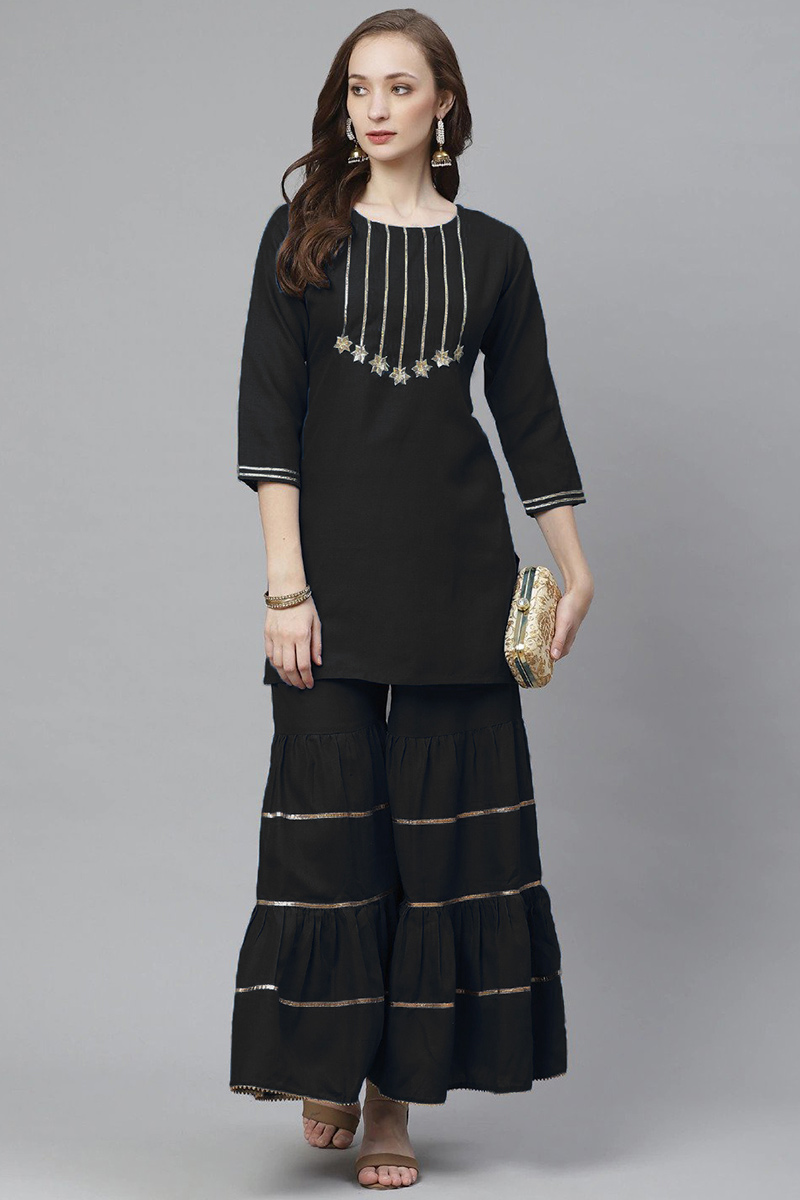 Rayon Black Gota Patti Embroidered Party Wear Kurti