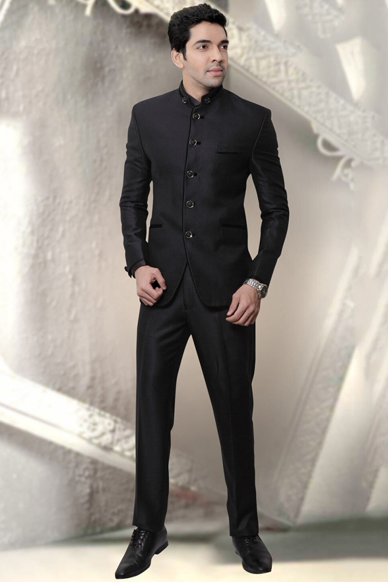 Black Rayon Jodhpuri Style Plain Men's Coat Pant