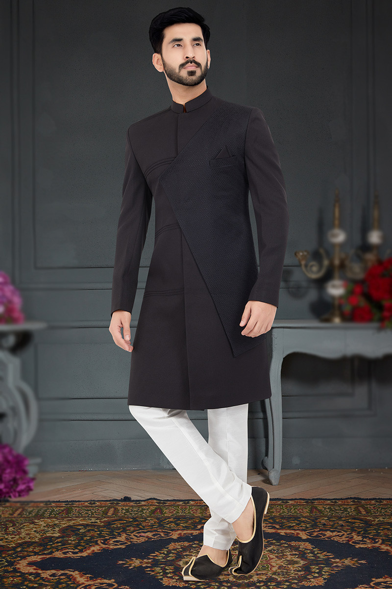 Black bandhgala sherwani clearance