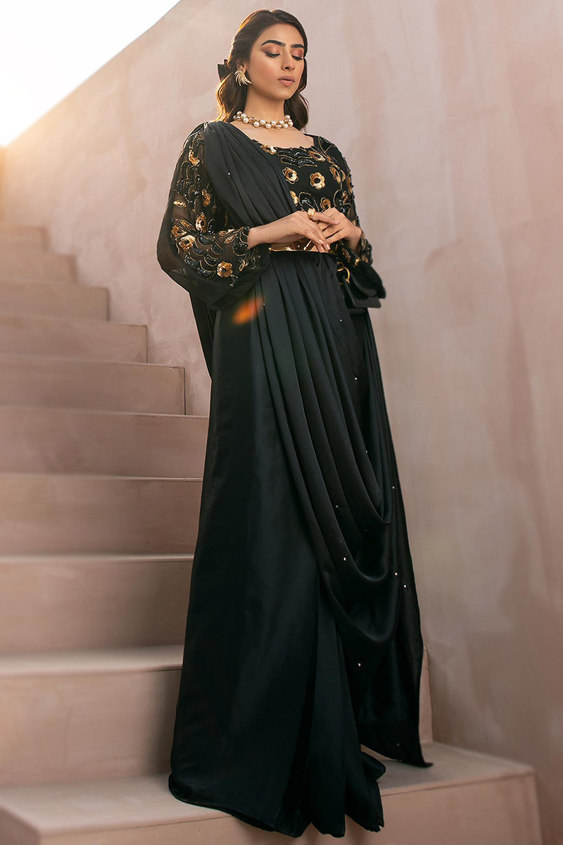 Wedding Shop Online Black Silk Party Wear Saree SARV122914