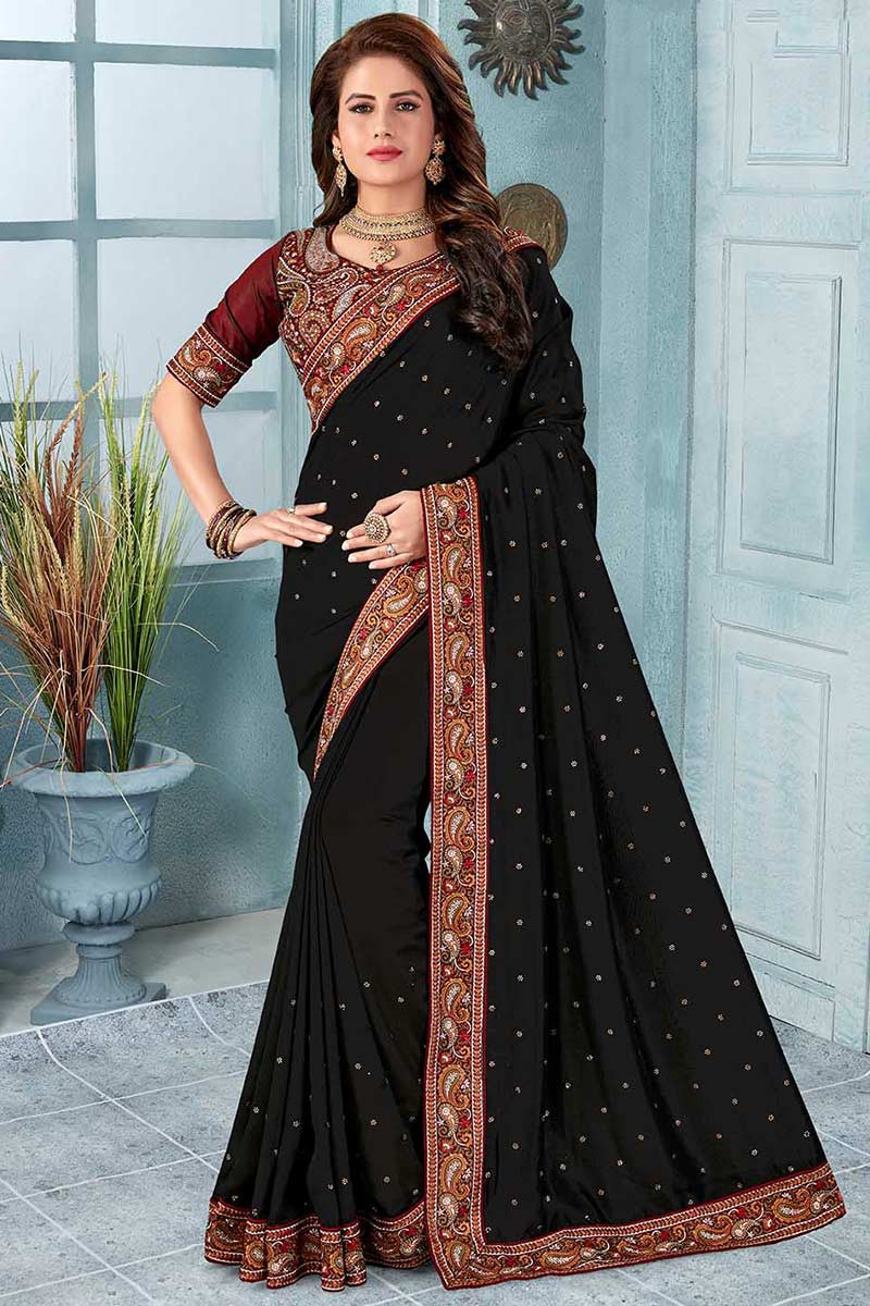 Patola silk Saree with blouse in Black colour 497B