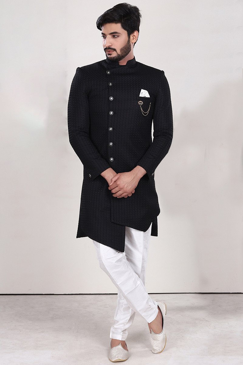 Black Silk Straight Pant Men Sherwani