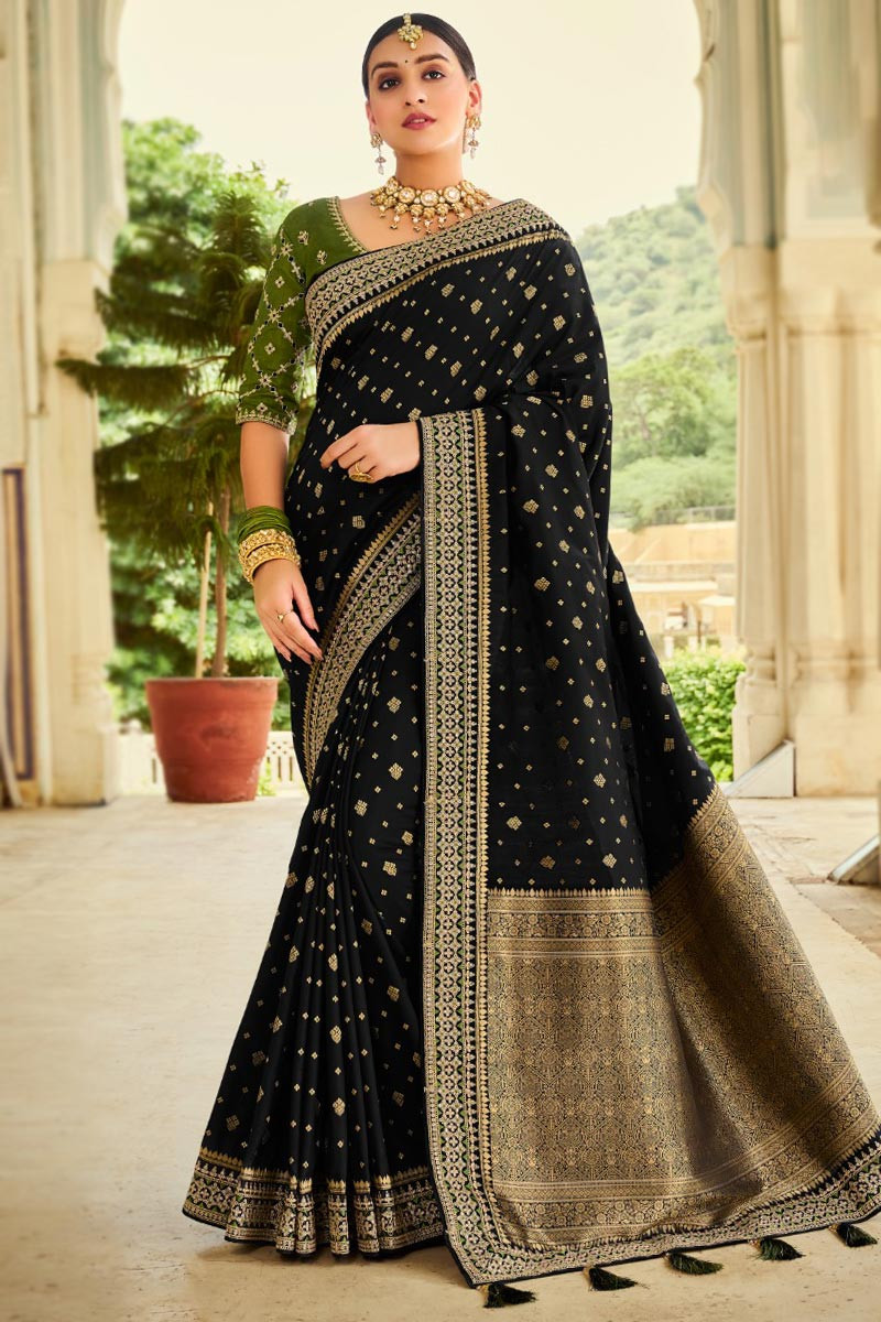 Zari Embroidered Black Silk Saree & Blouse 3045SR03