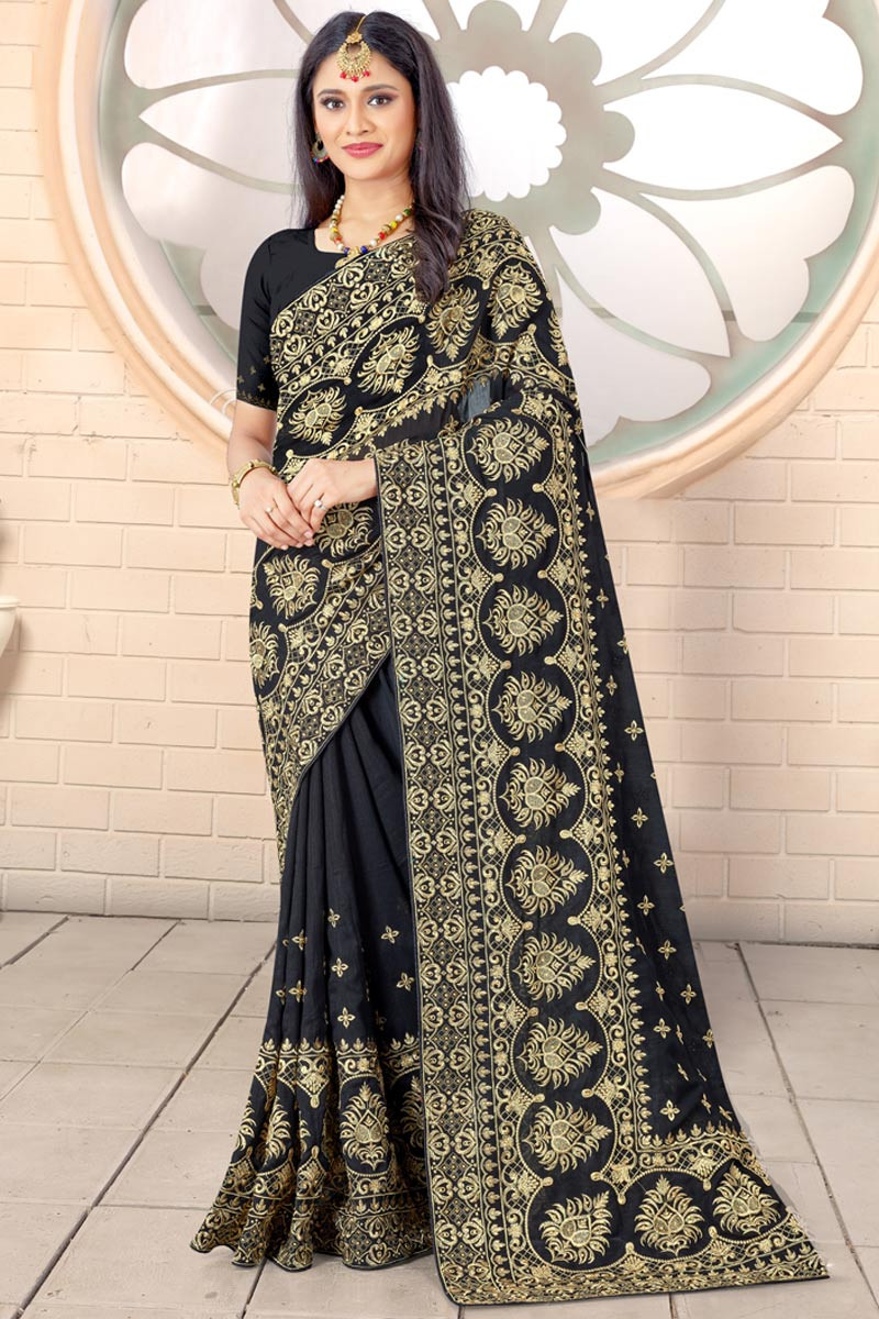 Buy Black Sarees for Women by FASHION BOOMS Online | Ajio.com