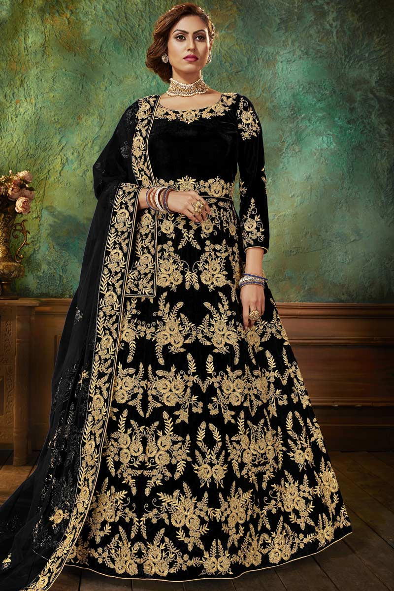 Black gown top with golden work
