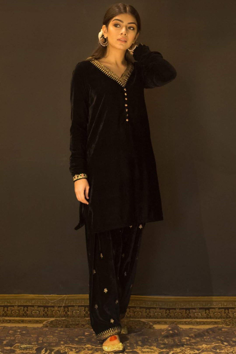 Black Velvet Embroidered Patiala Suit