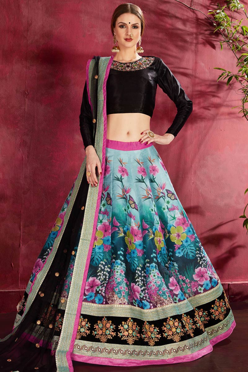Blue Banglori Silk Lehenga with Banglori Silk Choli